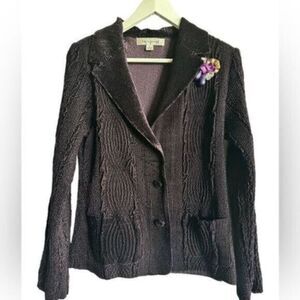 VINTAGE 80s - Harve’ Benard Purple Velour Long Sleeve Blazer w/Broach - Size 12